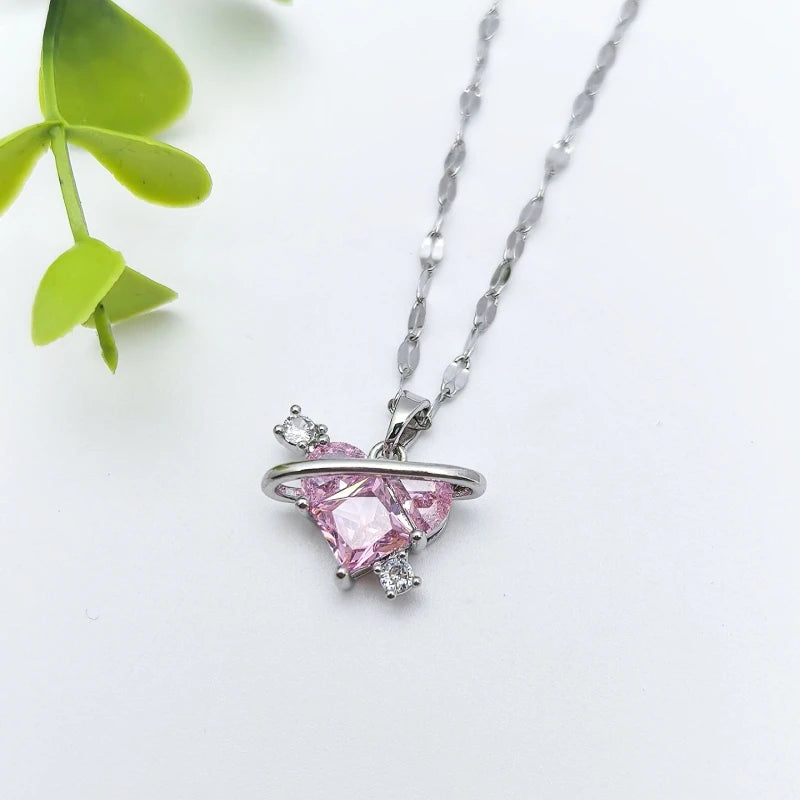 Heart Zircon Pendant Necklace – Stainless Steel Collarbone Chain Pendant Necklace Nixie XL1470-53