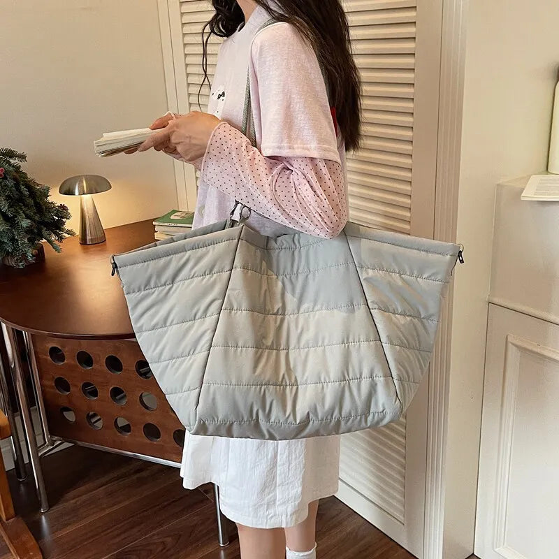 Korean Cloud Quilted Tote Bag – Large Laptop Shoulder Bag Quilted Tote Bag Nixie Green