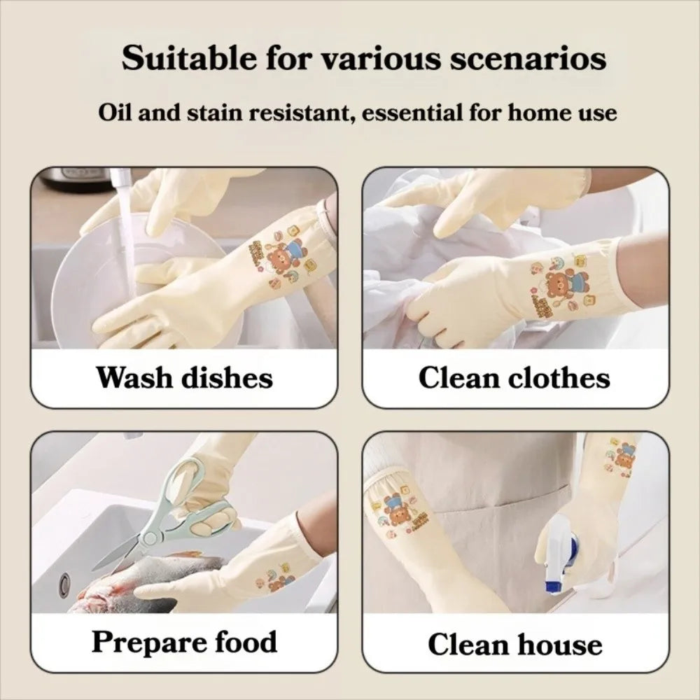 Cute Cartoon Kitchen Dishwashing Gloves – Non-Slip, Reusable