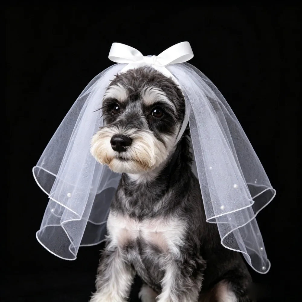 Pet Wedding Bow Veil Headdress for Cats & Dogs Pet Costume Accessory Nixie