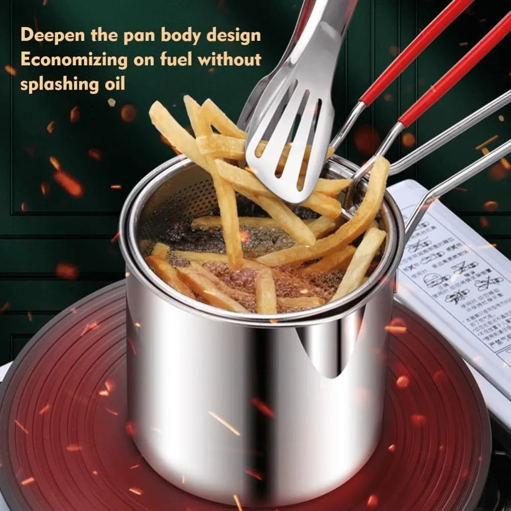 Stainless Steel Fryer Basket with Filter & Tongs | Kitchen Set Fryer Basket Set Nixie