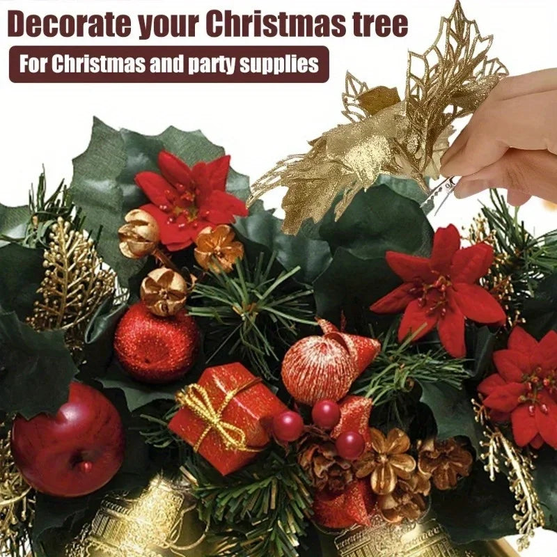 Mini Christmas Flower Metal Clips – Xmas Tree & Wreath Decor Holiday Decoration Clips Nixie