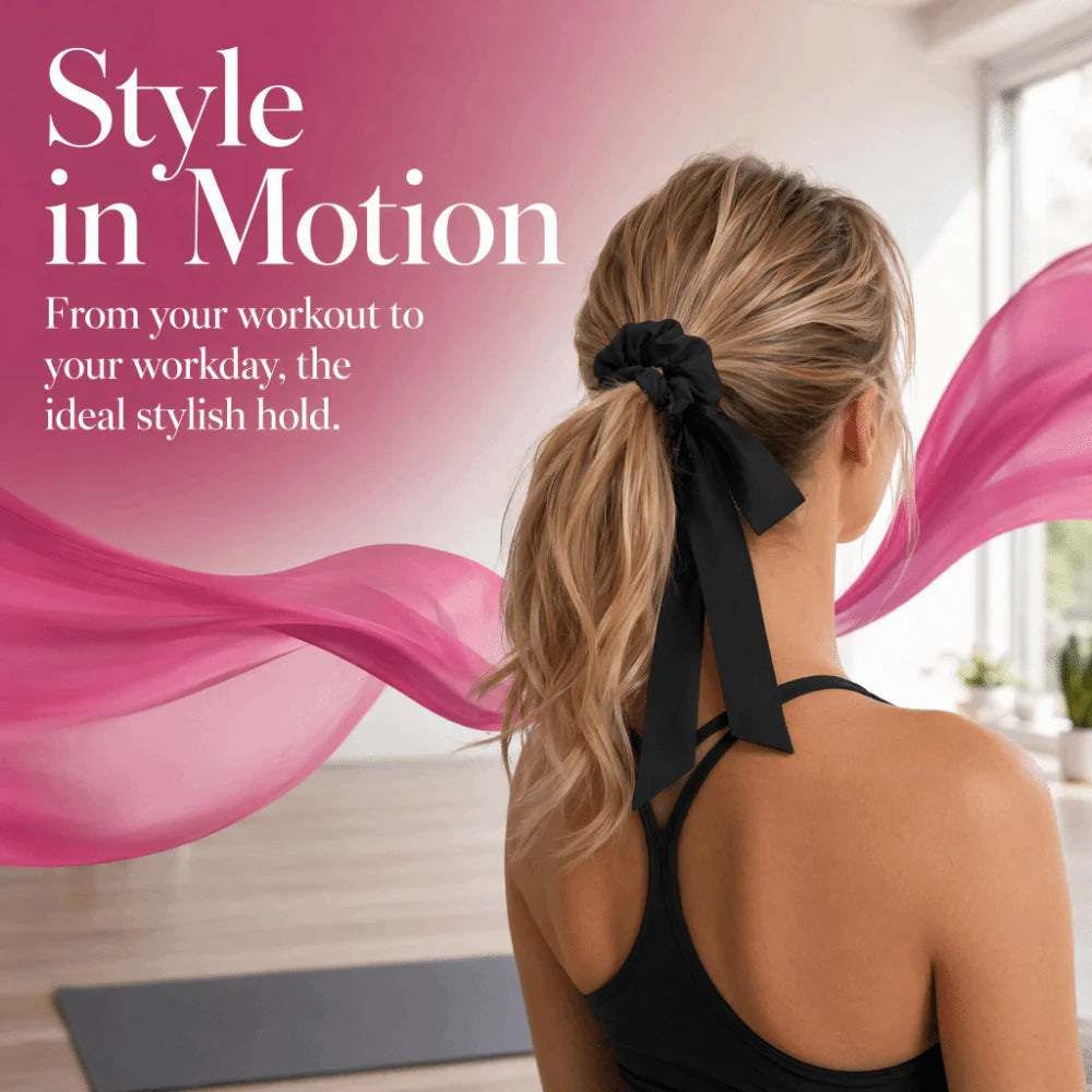 Elastic Bow Hair Tie Scrunchie with Long Ribbon Tails | Soft Fabric