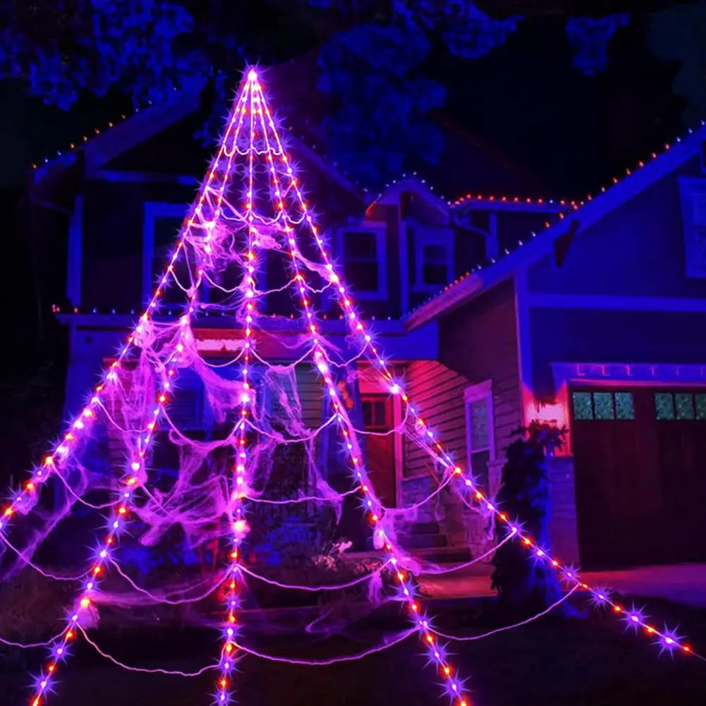250 LED Spider Web Lights w/ Remote – Halloween Yard Decor Halloween LED Decoration Nixie