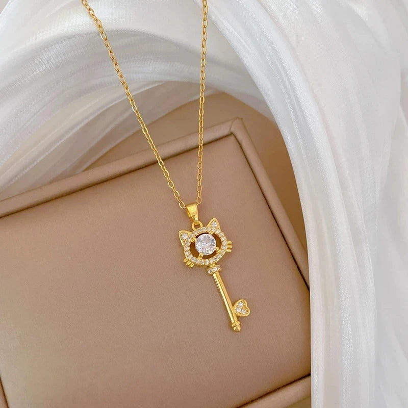 Gold Key Pendant Necklace – Stainless Steel Clavicle Chain Pendant Necklace Nixie
