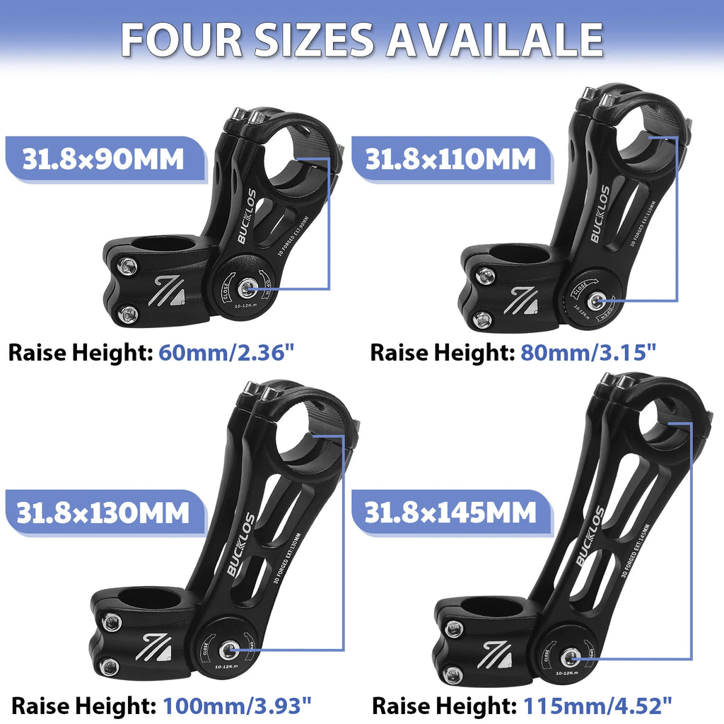 BUCKLOS Adjustable Bike Stem MTB ±80° Aluminum 90–145mm Adjustable Bike Stem Nixie