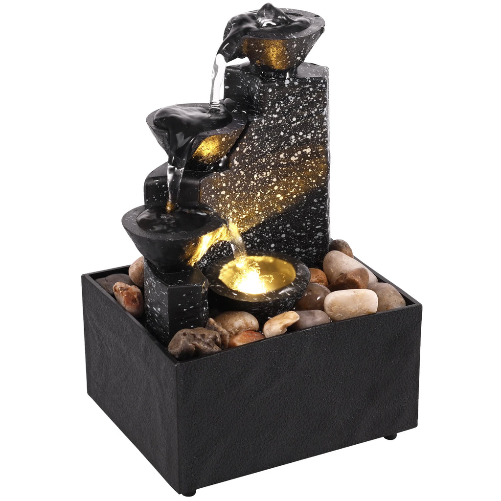 Tabletop Waterfall Fountain with LED Light & Natural Pebbles Desktop Water Fountain Nixie