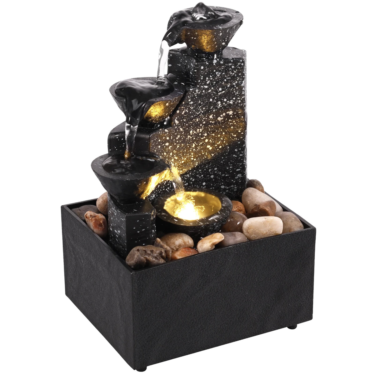 Tabletop Waterfall Fountain with LED Light & Natural Pebbles