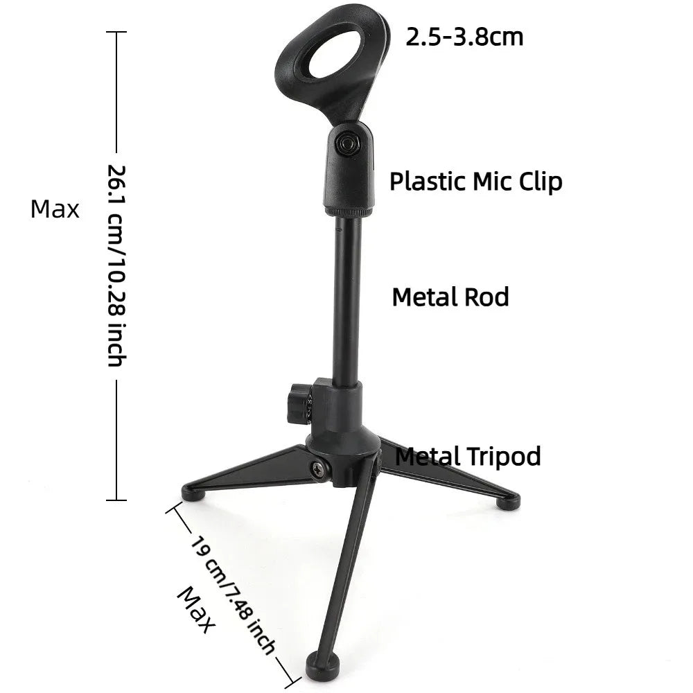Height Adjustable Desktop Microphone Stand with Mic Clip