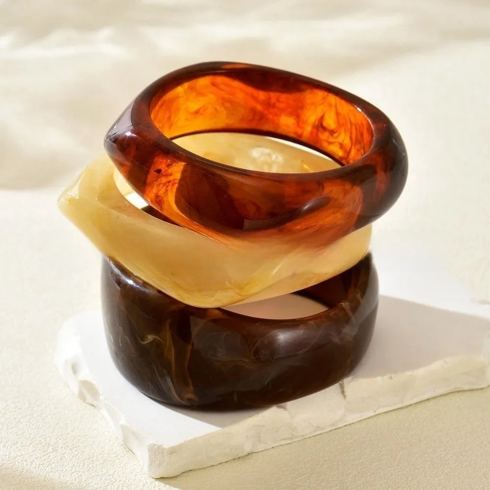 Punk Chunky Resin Cuff Bracelet Set – Marble Geometric Bangles