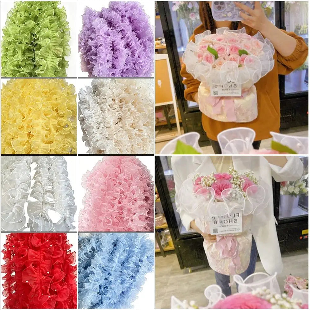11cm Organza Beaded Ribbon Pleated Pearl Lace Trim 1 Yard Lace Ribbon Trim Nixie