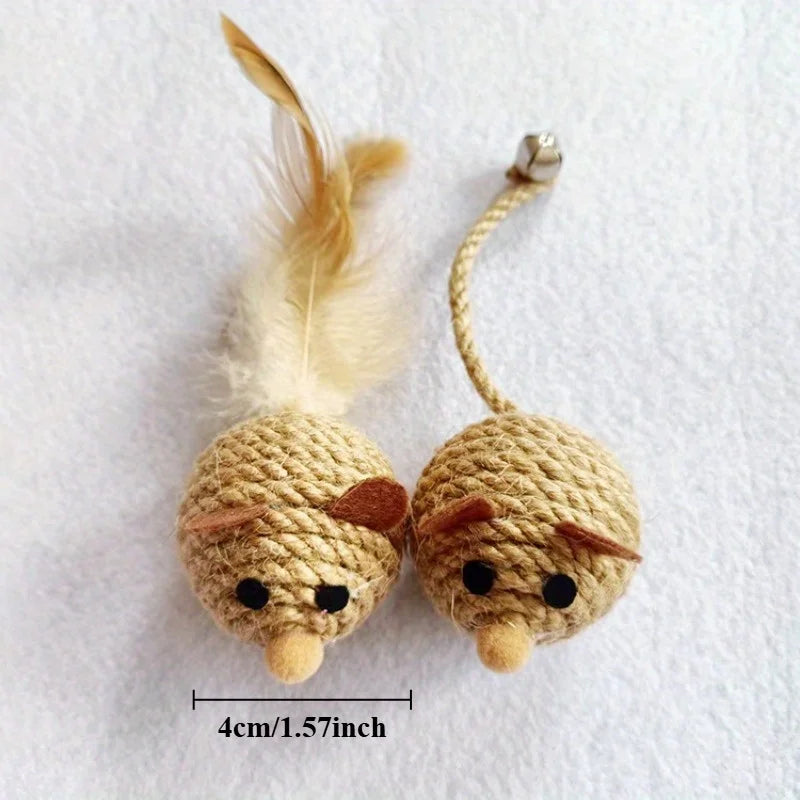 Rhinestone Feather Mouse Cat Toy – Hemp Rope & Glass Bell Interactive Cat Toy Nixie