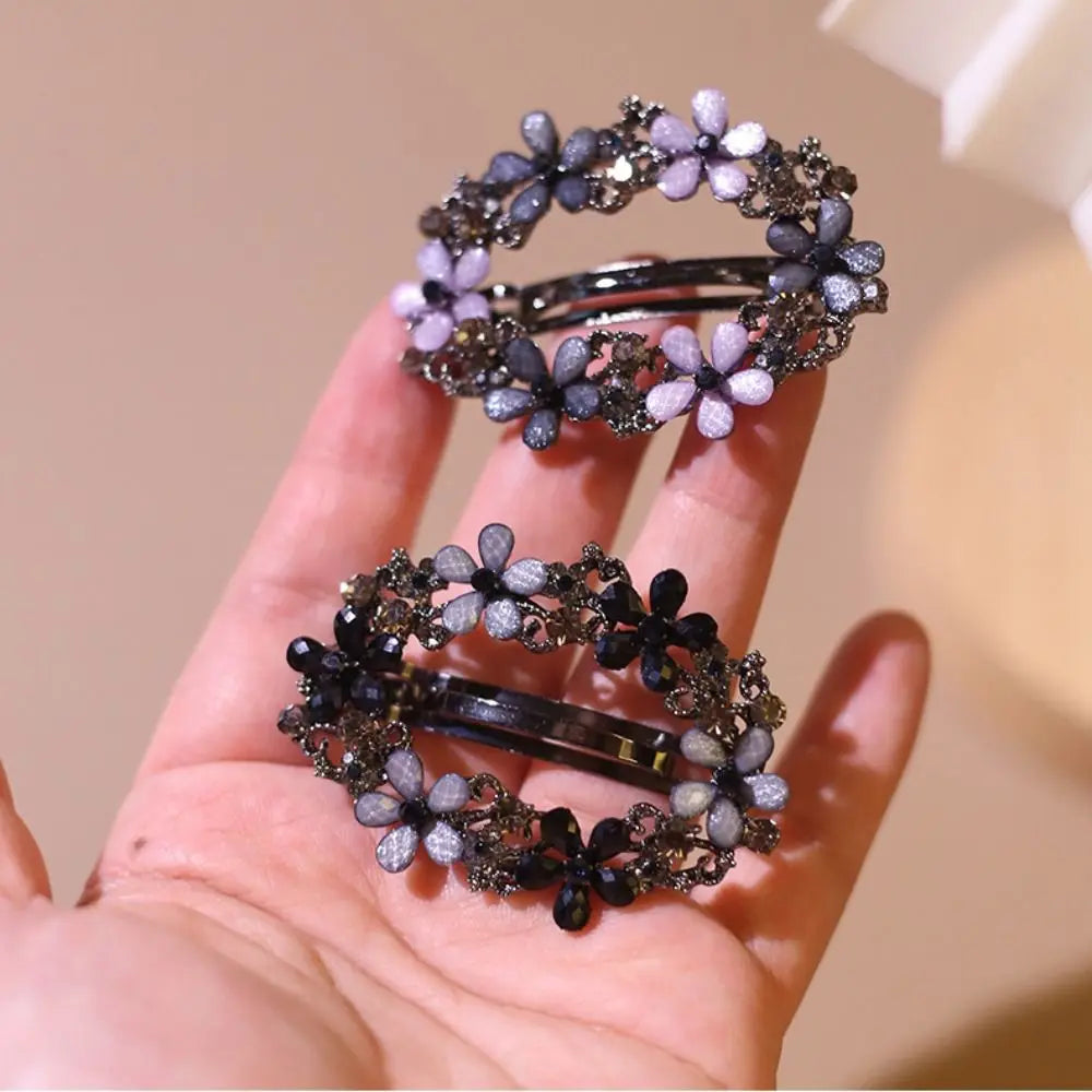 Korean Oval Floral Crystal Hairpin – Zircon Spring Barrette