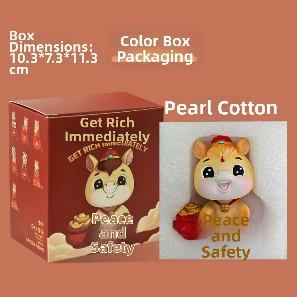 Cartoon Horse Chinese New Year Resin Figurine Gold Red Lucky Charm
