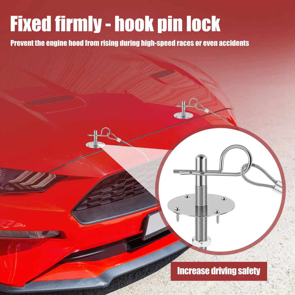 Stainless Steel Hood Pin Plate Lock Kit – Universal Racing Fit Hood Pin Lock Kit Nixie