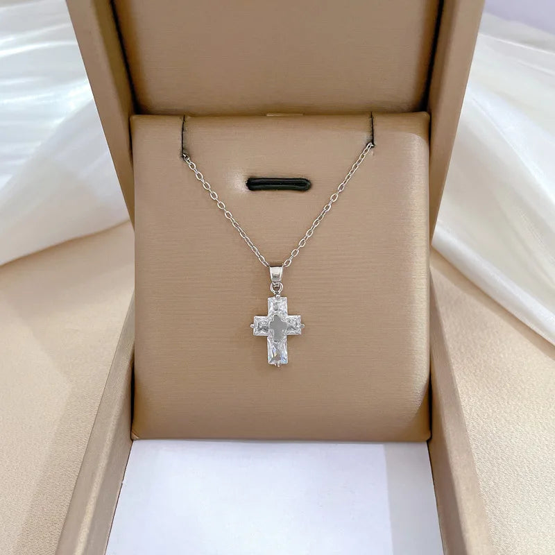Women's Cross Pendant Stainless Steel Choker Necklace Pendant Necklace Nixie