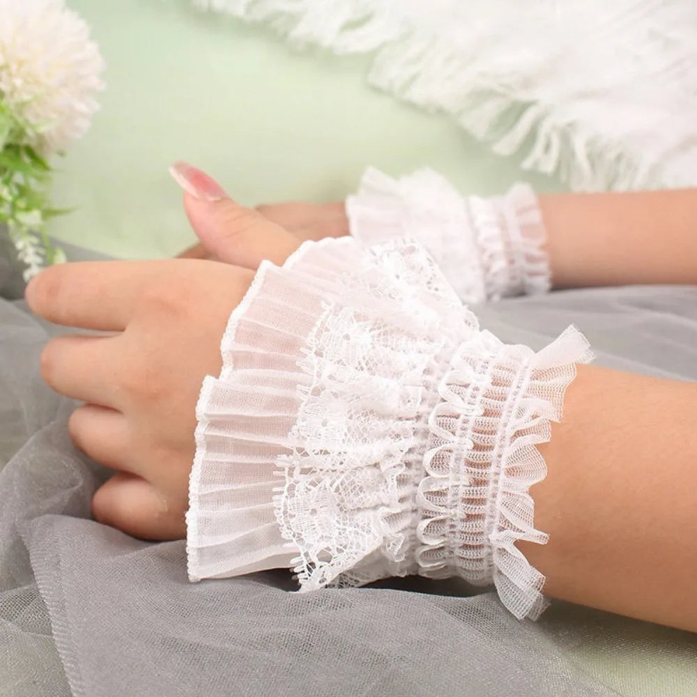 Victorian Lace Ruffle Detachable Wrist Cuffs | Fake Sleeves Detachable Wrist Cuffs Nixie 1- White