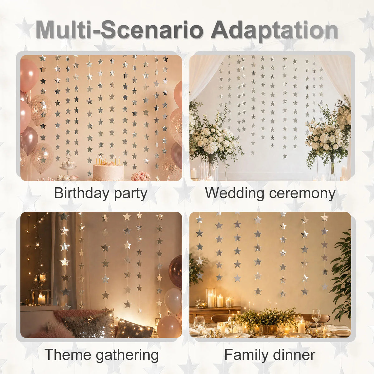 10/12Pcs Glitter Silver Star Garland Pendants – Party Décor Party Garland Decor Nixie