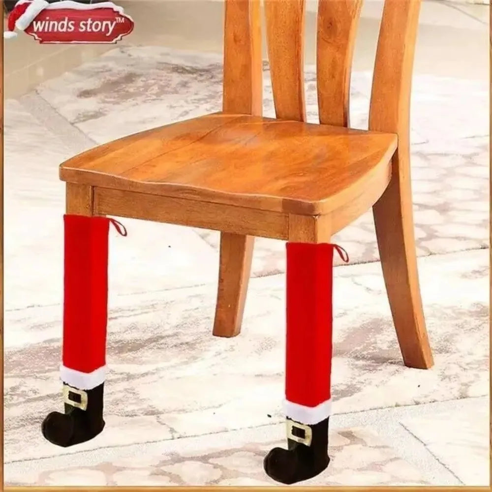 4PCS Christmas Chair Leg Covers Santa Boots Velvet Furniture Pads Holiday Chair Covers Nixie