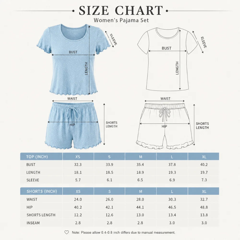 Polka Dot Women's Pajama Set – Ruffle Trim 2-Piece Loungewear Women's Pajama Set Nixie