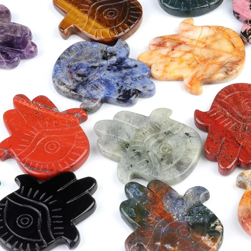 Natural Stone Hamsa Hand Carved Bead – Agate & Amethyst 57x50mm Carved Stone Bead Nixie