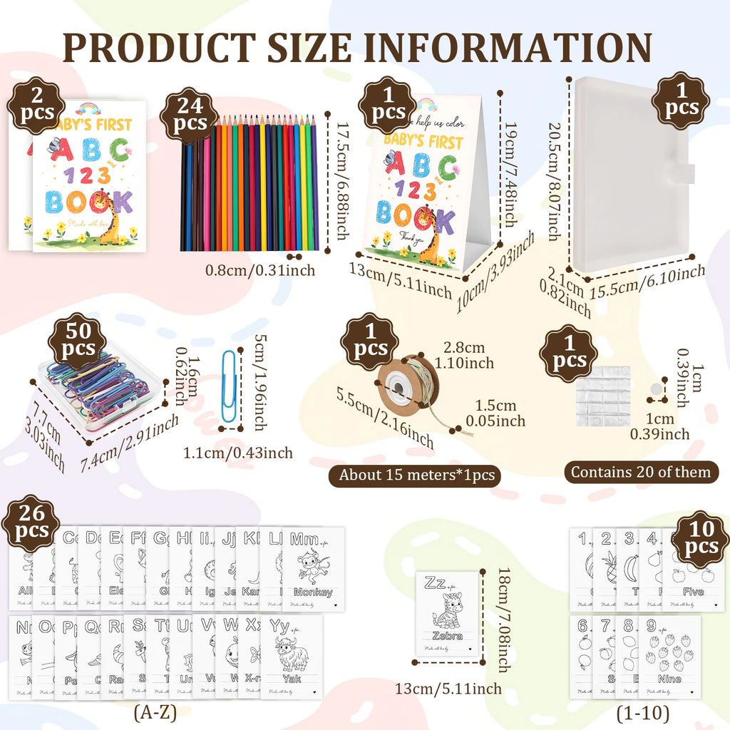 Montessori ABC & 123 Baby Shower Guest Book Coloring Kit Educational Activity Kit Nixie Style 1