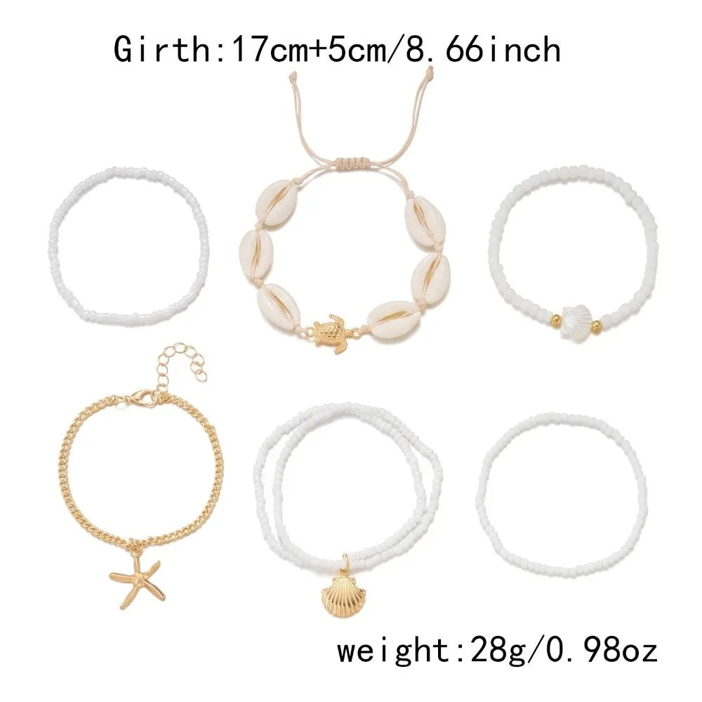 Bohemian Multilayer Shell Bracelet Set – Turtle & Starfish Charm