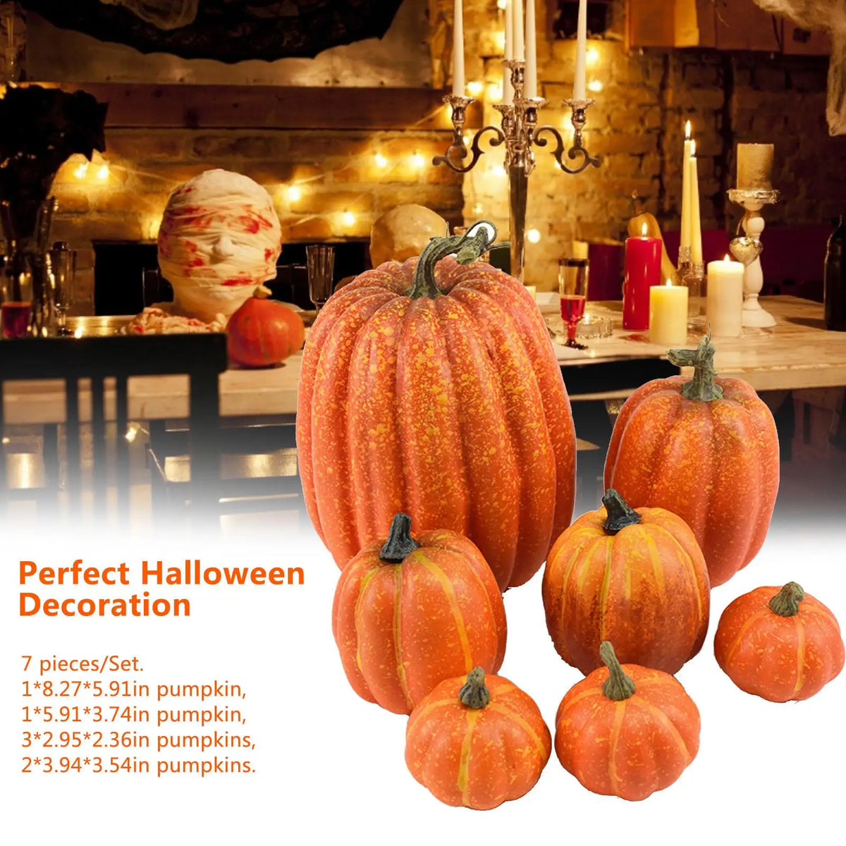 7-Piece Foam Pumpkin Set – Fall Halloween & Autumn Harvest Decor Artificial Pumpkin Set Nixie