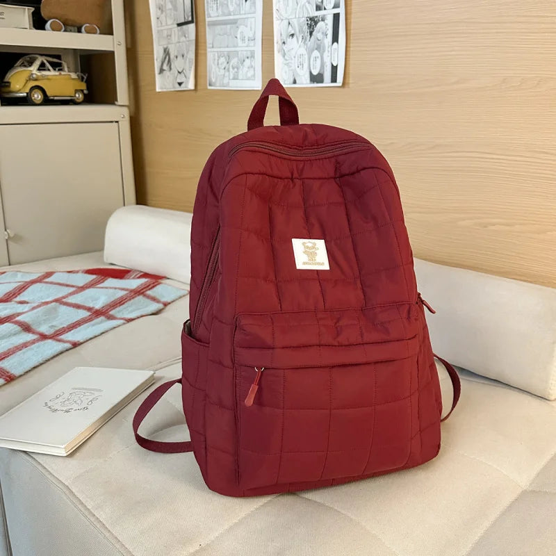 Korean Minimalist Flannel Backpack – Unisex Casual Daypack
