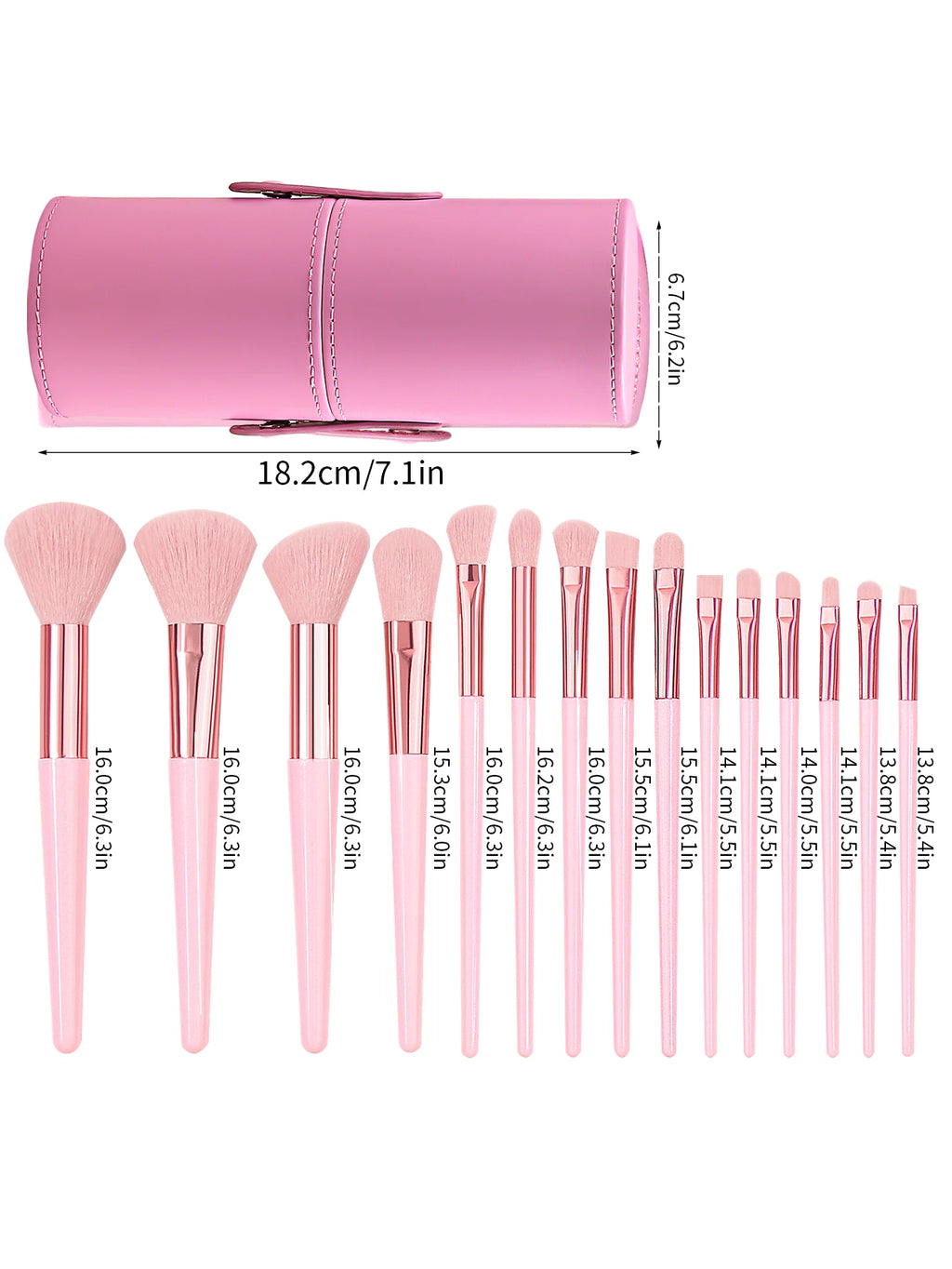 Pink 15-Pc Professional Makeup Brush Set with Travel Bucket Makeup Brush Set Nixie