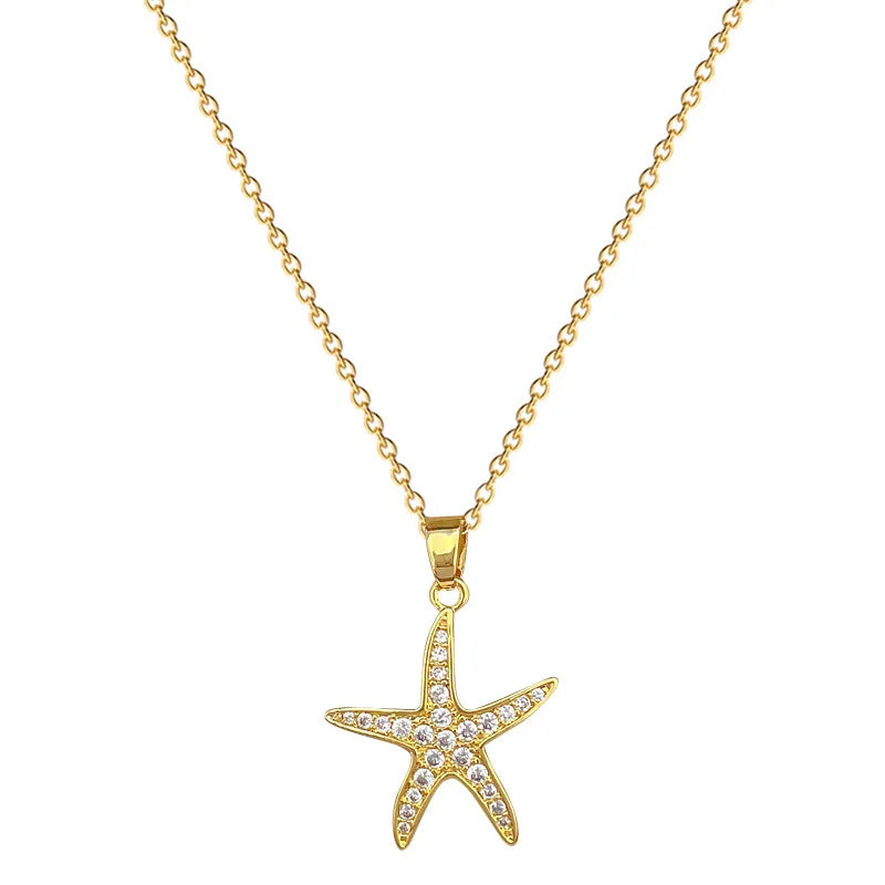 Sea Star Pendant Necklace – Gold Stainless Steel Choker Pendant Necklace Nixie