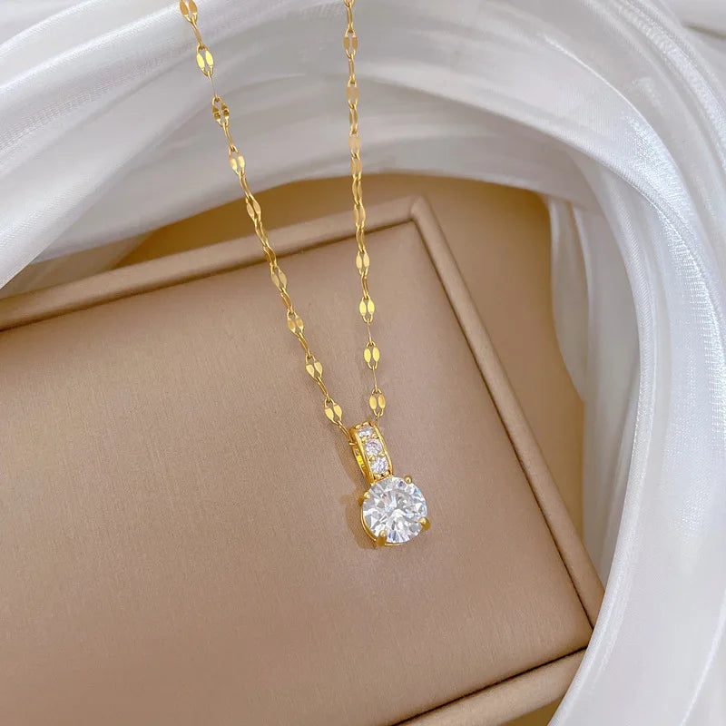 Geometric Zircon Pendant Necklace Gold Stainless Steel Chain Pendant Necklace Nixie
