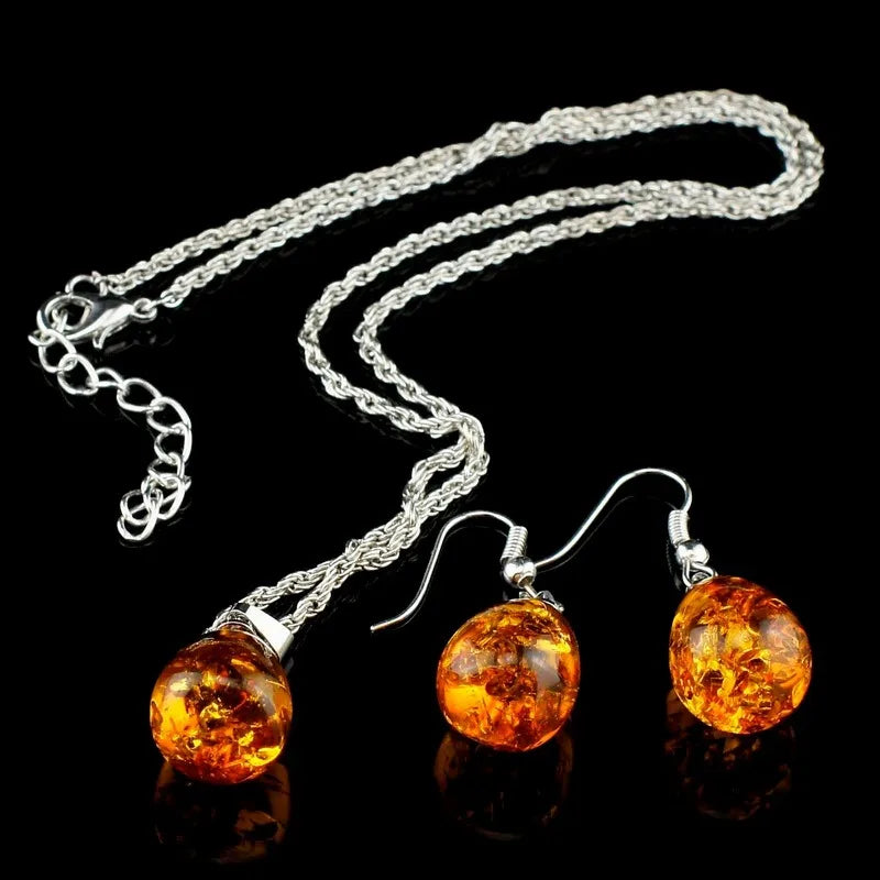 Baltic Amber Teardrop Jewelry Set – Necklace & Earrings Jewelry Set Nixie