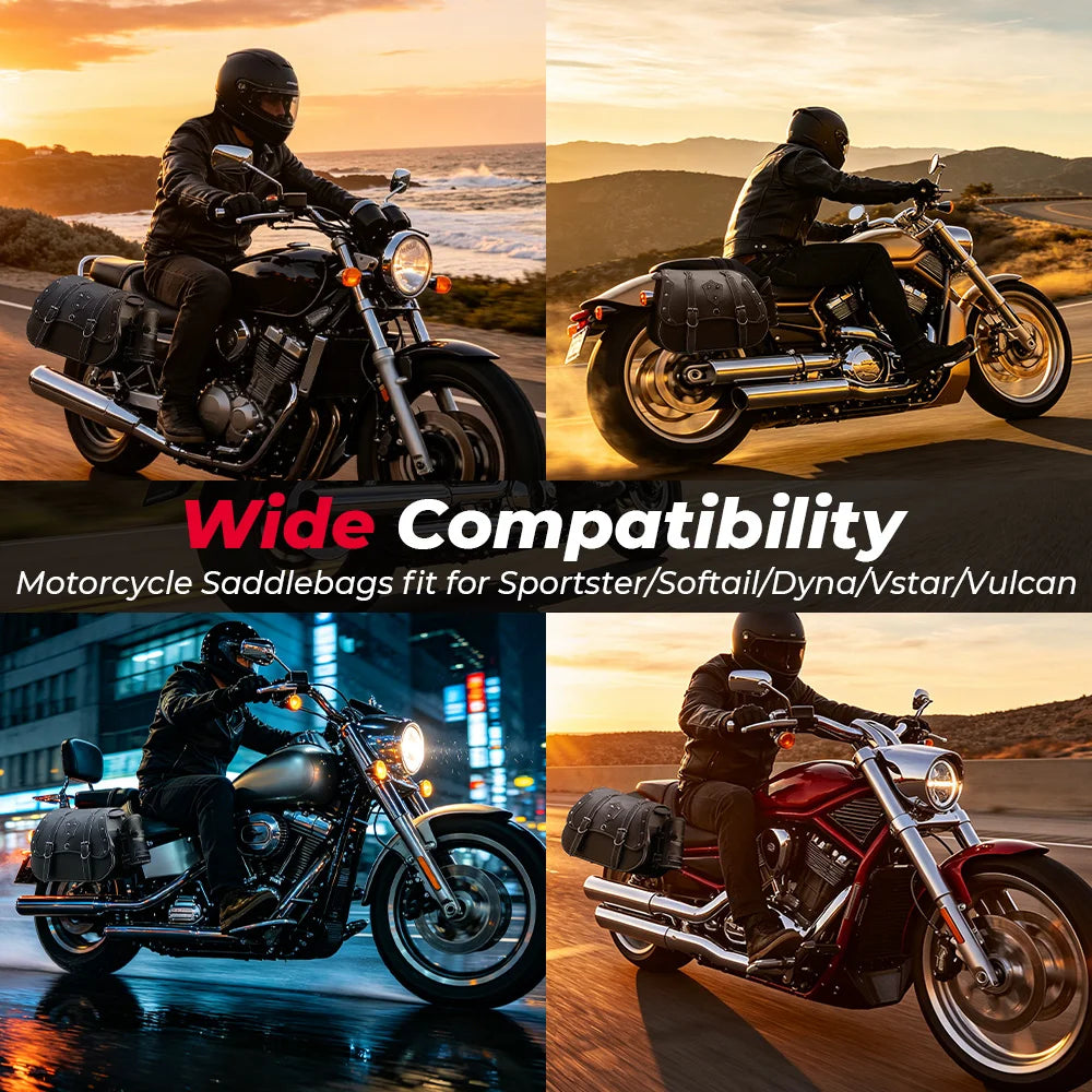 KEMITOUR Motorcycle Saddlebags PU Leather Throw Over Side Bags Motorcycle Saddlebags Nixie