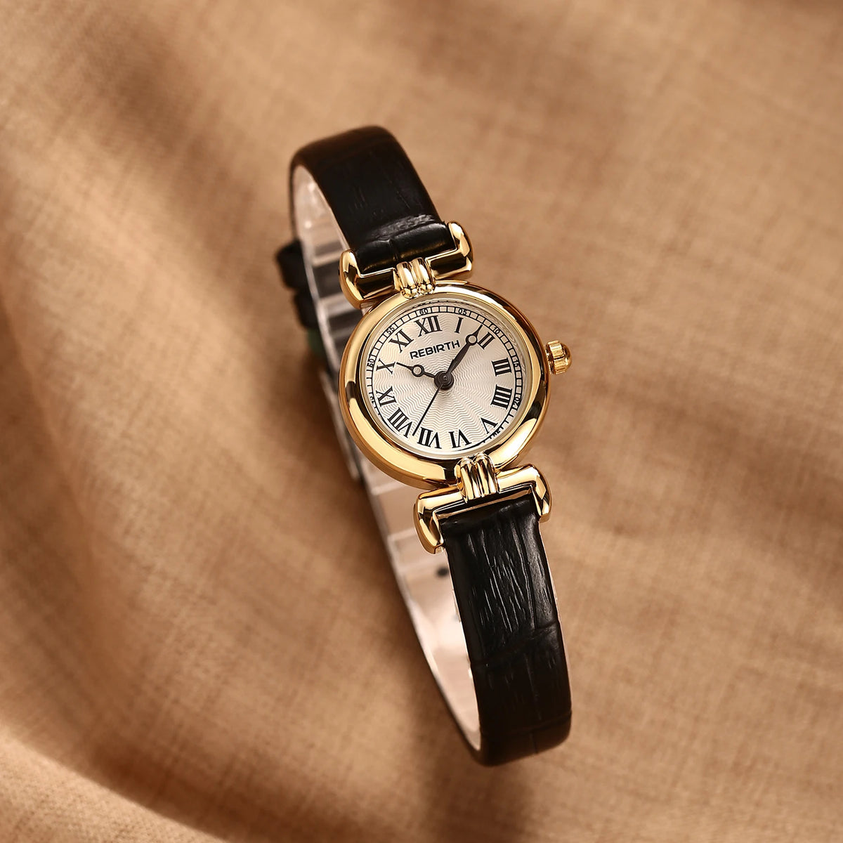 REBIRTH Retro Quartz Women's Watch – Black Leather Strap Women's Quartz Watch Nixie