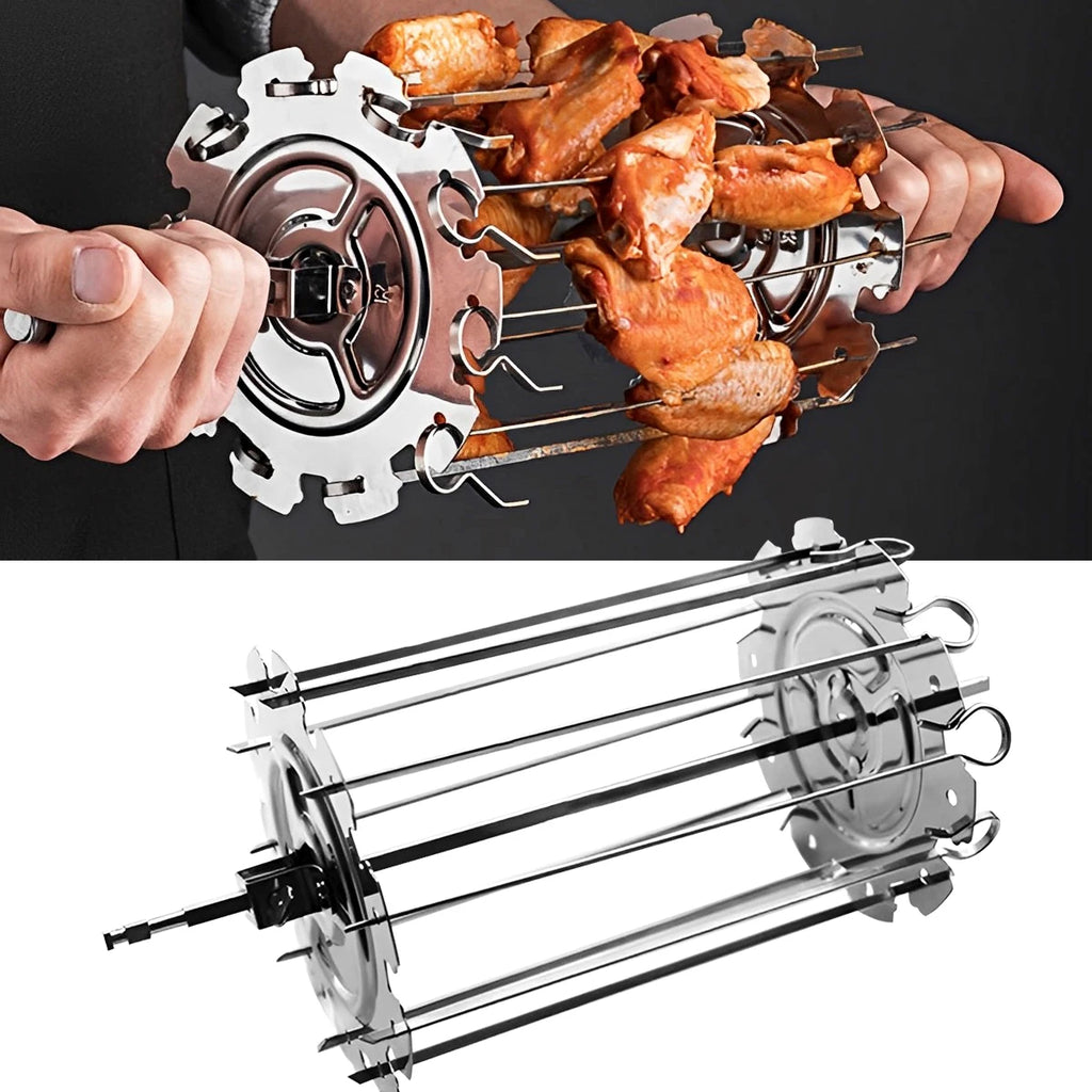Stainless Steel BBQ Rotisserie Skewer Cage with 10 Skewers BBQ Skewer Cage Nixie
