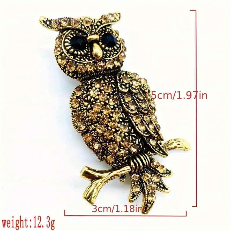 Vintage Owl Brooch Pin | Shiny Zircon Unisex Bird Jewelry Fashion Brooch Pin Nixie