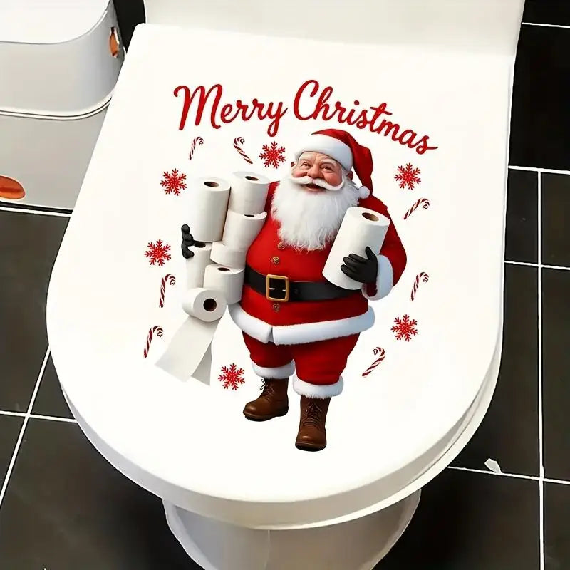 Christmas Santa Claus Toilet Lid Sticker | Waterproof PVC Bathroom Holiday Sticker Nixie