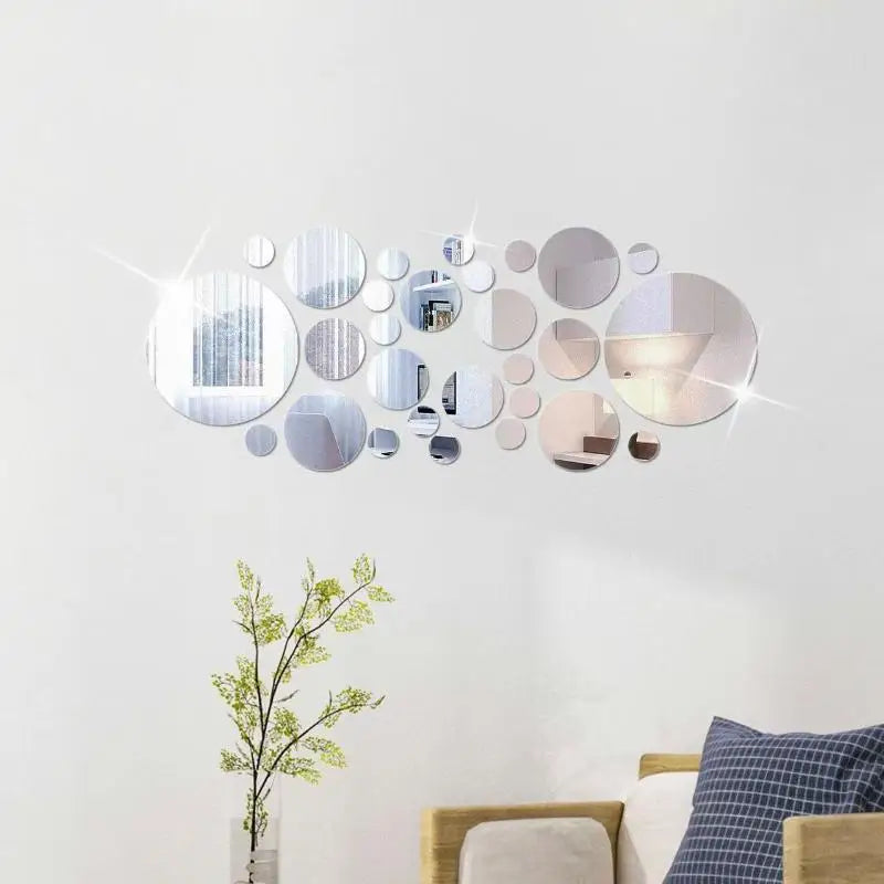 26Pcs 3D Round Acrylic Mirror Wall Stickers – DIY Home Decor Mirror Wall Stickers Nixie