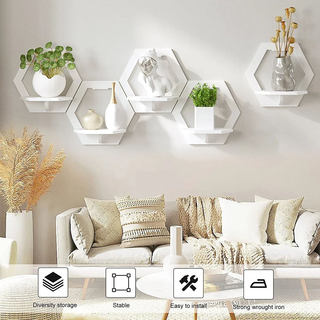 3-Pack Hexagon Wall Shelves Punch-Free Mounted Display Stand Wall Display Shelf Nixie