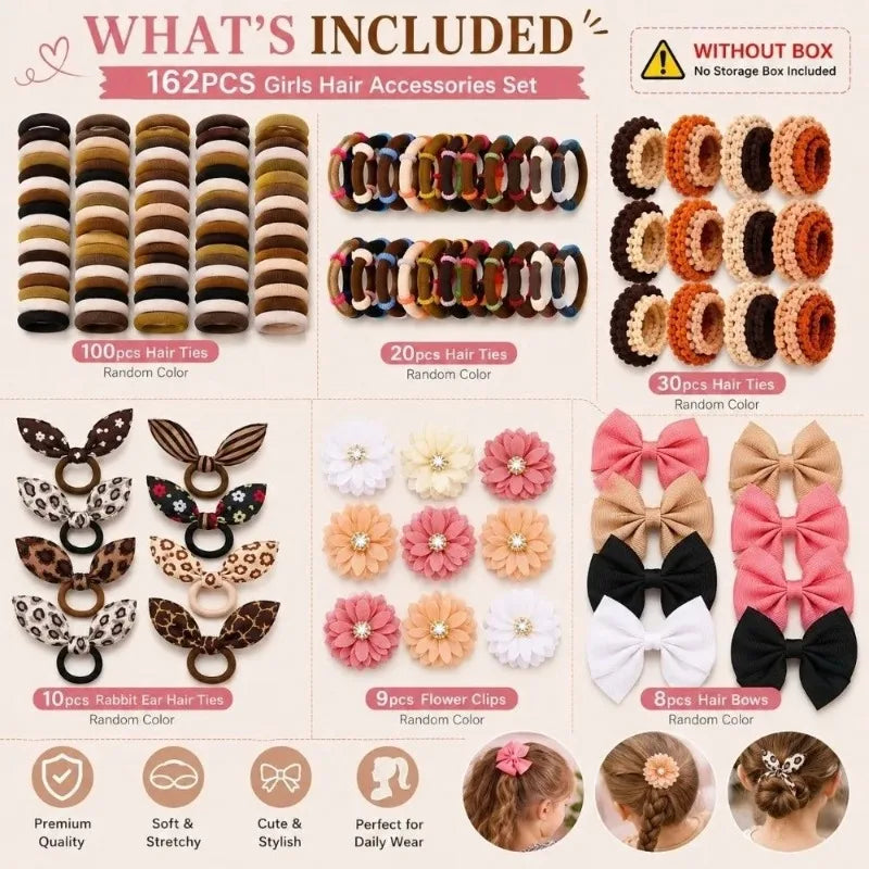 Girls Elastic Floral Bow Hair Bands & Bunny Ear Hair Ties Set