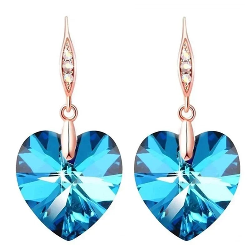 Blue Crystal Heart Dangle Earrings – Zinc Alloy Fashion Jewelry Dangle Earrings Nixie