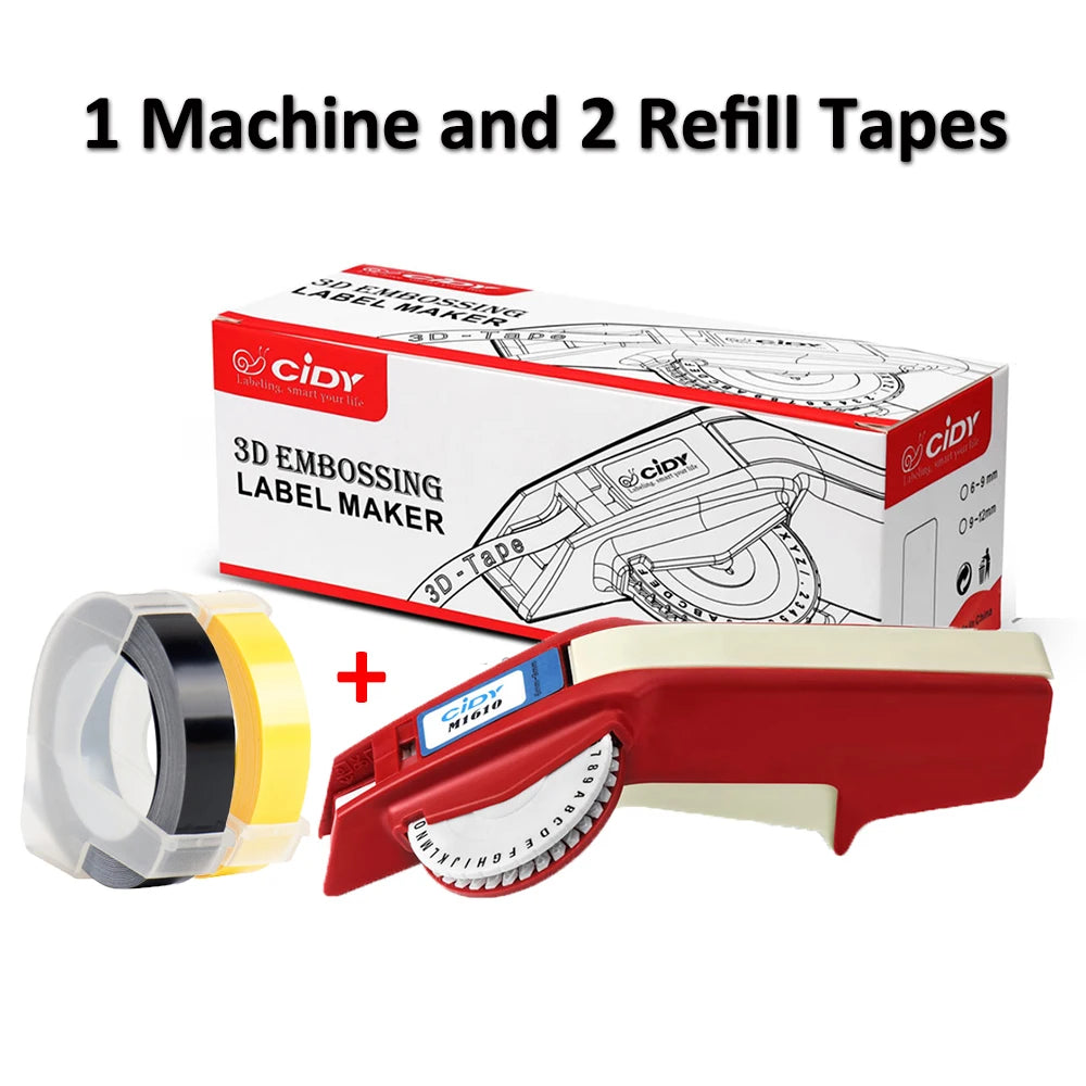 CIDY M1610 Manual Label Maker with 2 Embossed Tape Refills 6/9mm Manual Label Maker Nixie