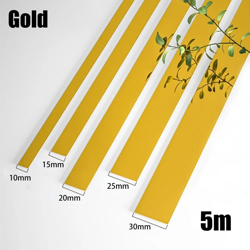 5M Gold Mirror Wall Strip – Self-Adhesive Steel Edge Trim Decor Decorative Wall Strip Nixie