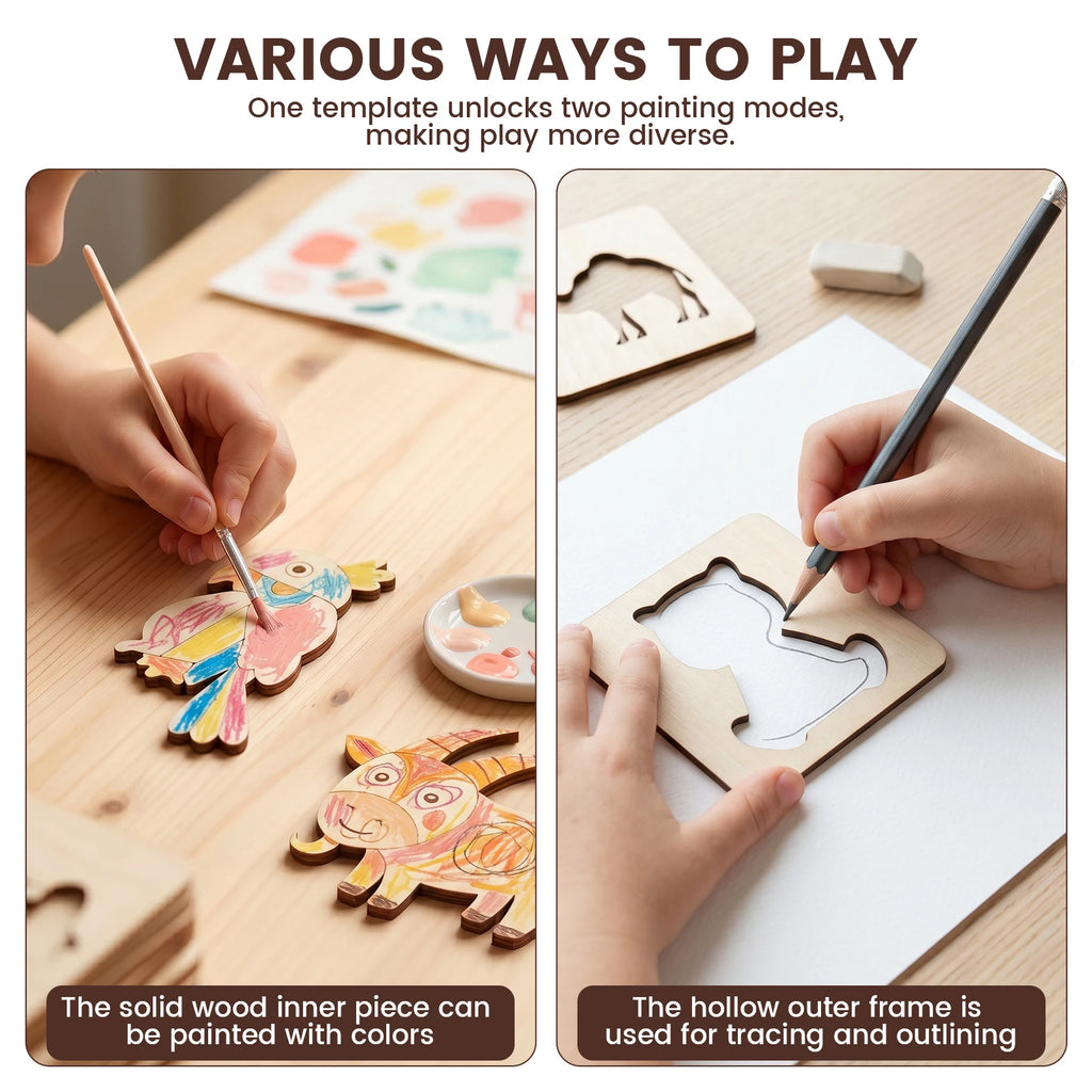 Montessori Wooden Stencils for Kids – 20 or 32 Pc Set