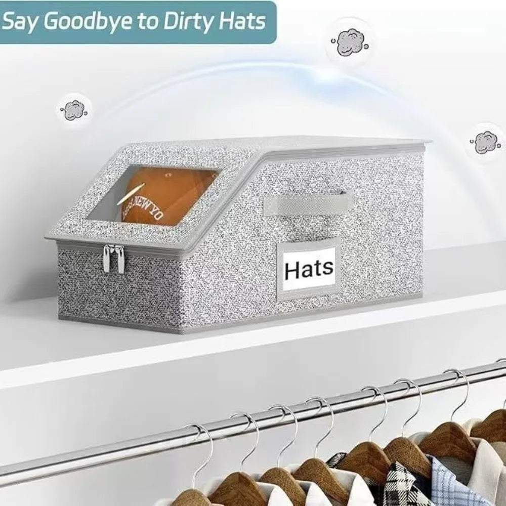 Zippered Hat Storage Box with Window – Foldable Cap Organizer