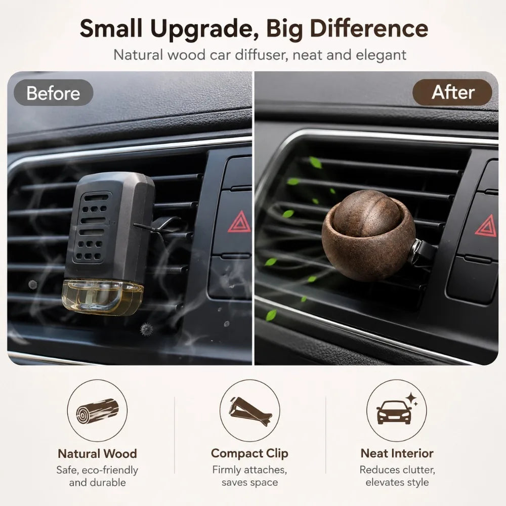 Mini Wooden Scent Diffuser – Car, Home & Office Aroma Holder