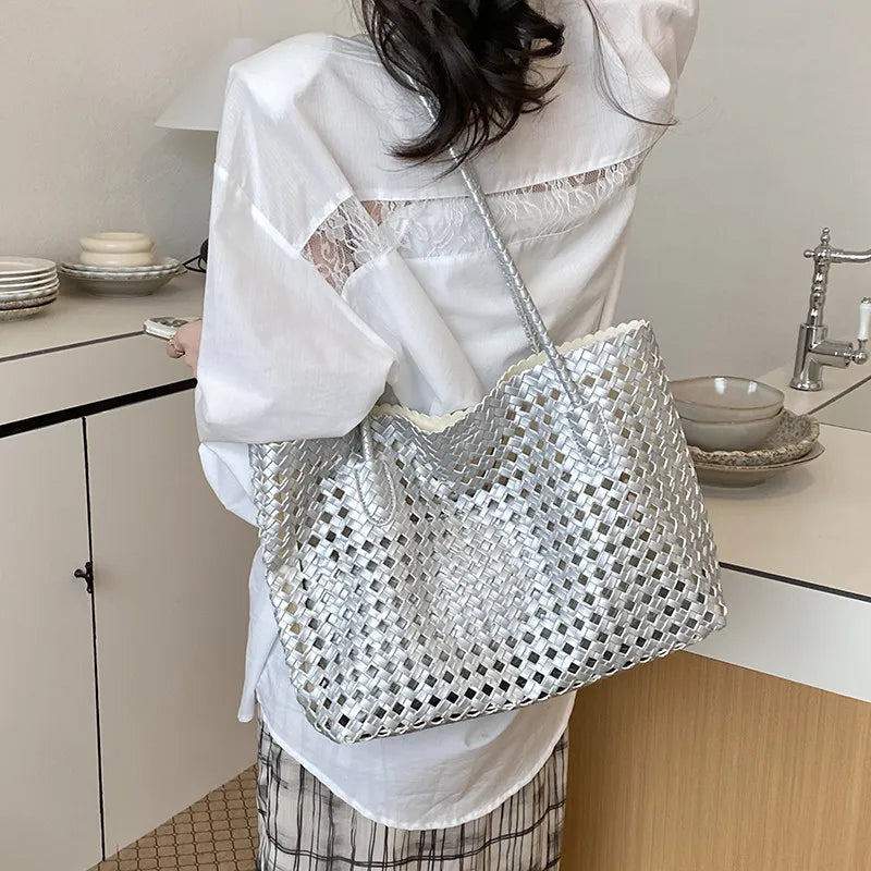 Woven Hollow-Out Tote Bag for Women | Large Capacity