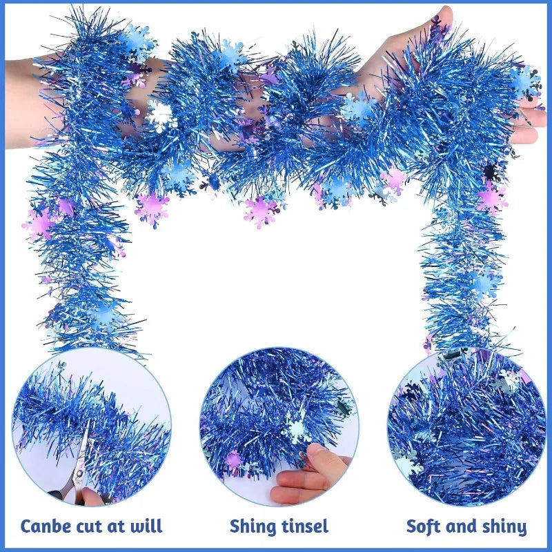 2M Blue Purple Snowflake Tinsel Garland – Christmas Party Decor Christmas Tinsel Garland Nixie