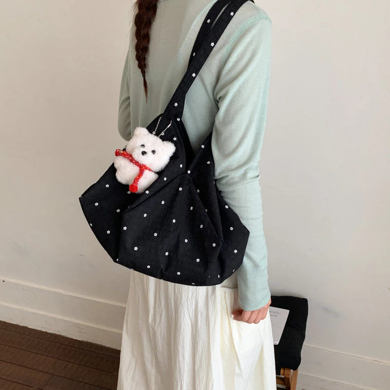 Korean Polka Dot Tote Bag – Large Casual Bucket Shoulder Bag Tote Bucket Bag Nixie